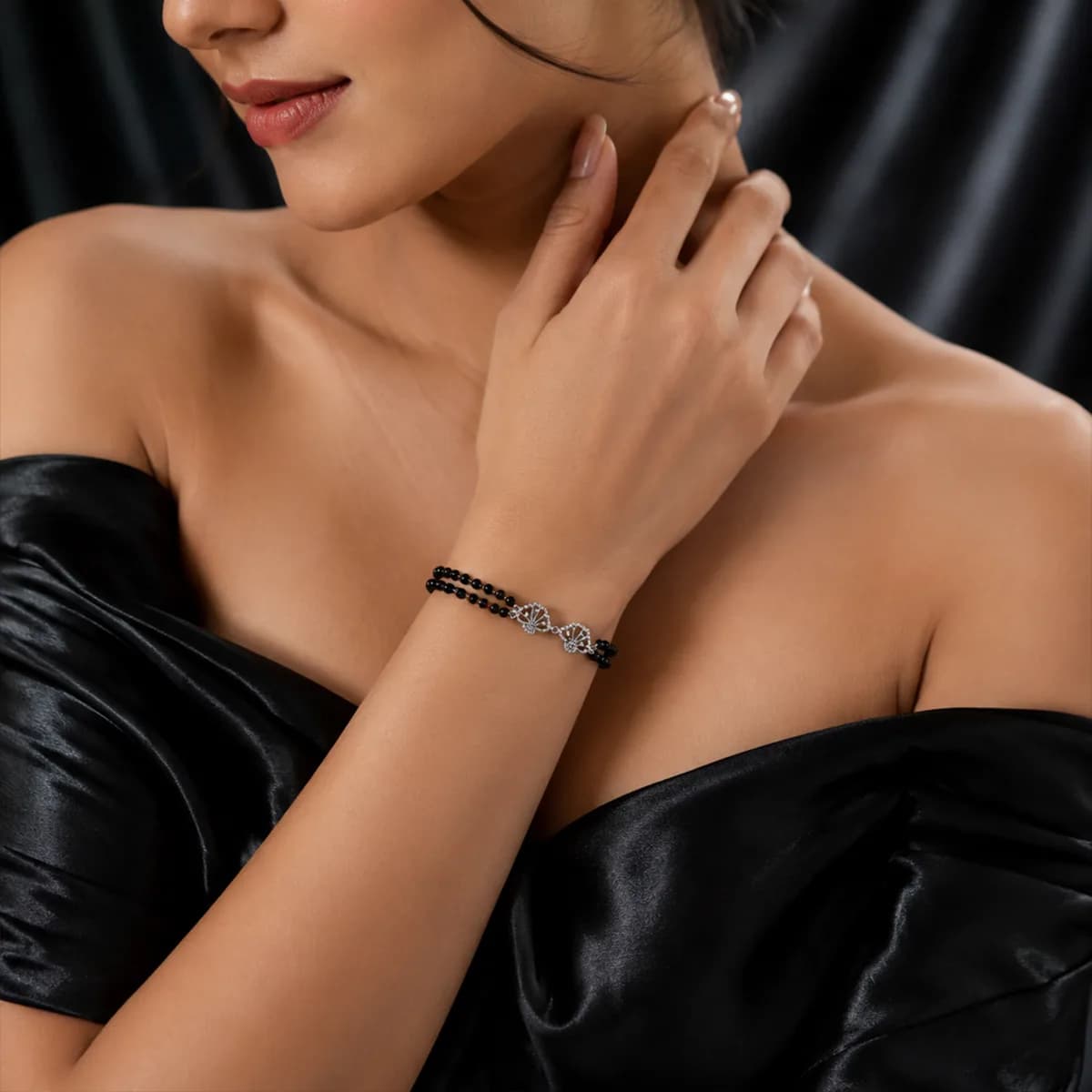 Model wearing Midnight Bead